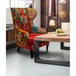 KARE Design Fauteuil à oreilles Patchwork rouge> Meubles