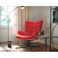 KARE Design Fauteuil pivotant Oscar velours rouge> Meubles