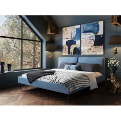 KARE Design Lit East Side velours cotelé bleu 180x200cm><noscript><img width=