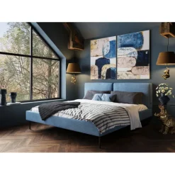 KARE Design Lit East Side velours côtelé bleu 160x200><noscript><img width=