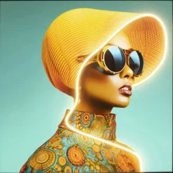 KARE Design Tableau encadré LED Sun Hat Woman jaune 80x80cm> Accessoires