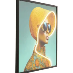 KARE Design Tableau encadré LED Sun Hat Woman jaune 80x80cm> Accessoires