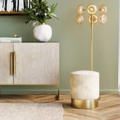 KARE Design Tabouret Cherry Beige velours cotelé laiton Ø35cm> Meubles