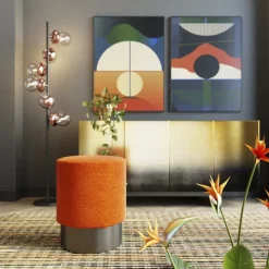 KARE Design Tabouret Jody orange - Mesh noir Ø35cm> Meubles